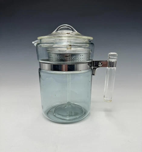 Vintage Blue Flameware Pyrex Glass 6 Cup 7826-B Percolator Coffee Pot Complete