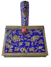 Vintage Chinese Enamel  & Brass Cloisonne Silent Butler Ashtray Crumb Catcher 