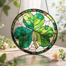 Irish Shamrock Stained Glass Suncatcher, St. Patrick  s Day Window Hanging Decor