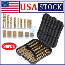 99PCS Drill Bit Set 1/16"-3/8" HSS Titanium Multi Drill Bits Twist Metal Tools