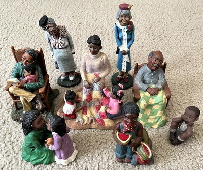 LOT OF 8 AFRICAN AMERICAN FAMILY & EVERYDAY LIFE FIGURINES MOSTLY RESIN