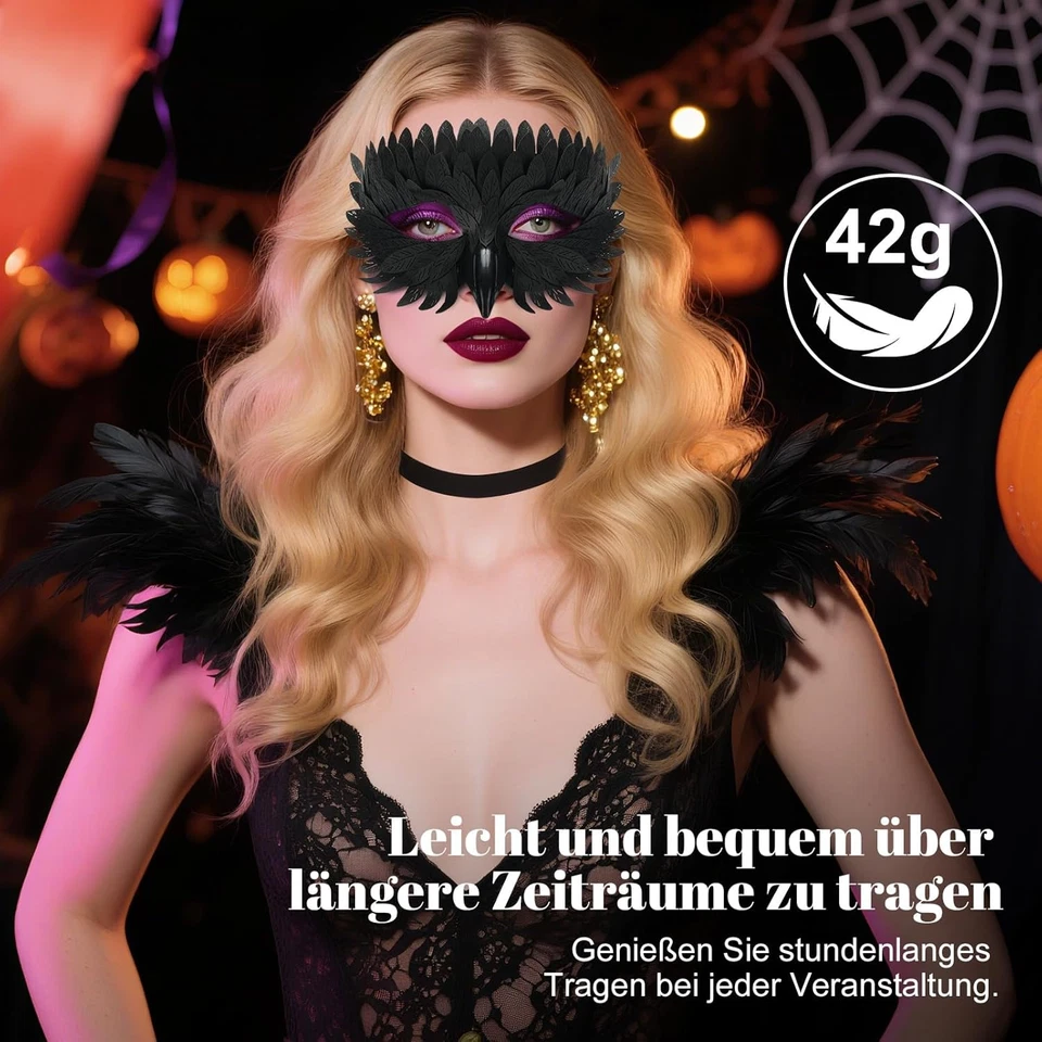 Venezianische Vogelmaske Halbgesichtsmaske Karneval Phönix Eule Feder-Maske - Bild 2 von 4