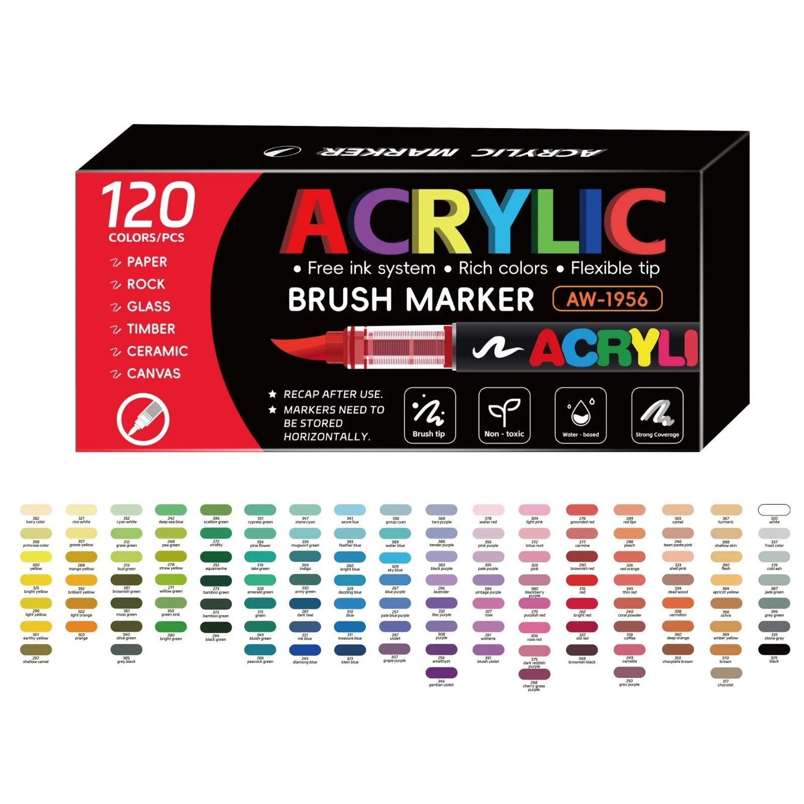 Acrylic Paint Marker Pens Set Brush Tip Permanent Waterproof Opaque 12-120 C Lot