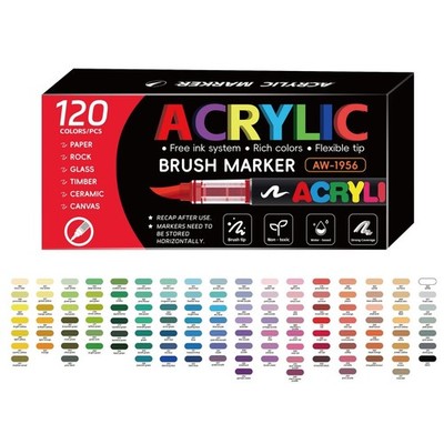 Acrylic Paint Marker Pens Set Brush Tip Permanent Waterproof Opaque 12-120 C Lot