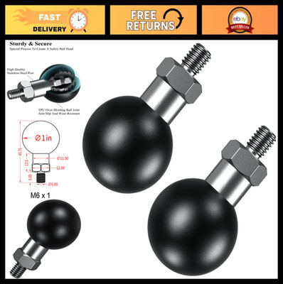 2 Pack 1'' Ball Adapter M6 x 1.0 Threaded Post for RAM Mounts B Size Double Socke