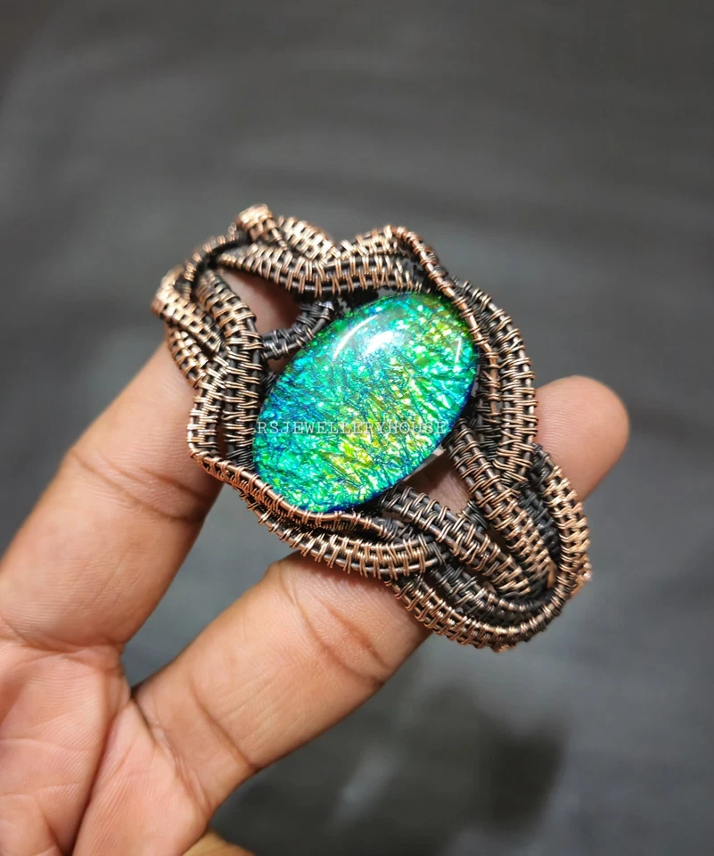 Brazalete Brazalete Australiano Triplete Ópalo Cobre Envuelto en Alambre Joya Ajustable Foto 4 de 4