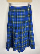 Vintage Surrey Classic Blue Green Tartan Pleated Wool Skirt Size 8