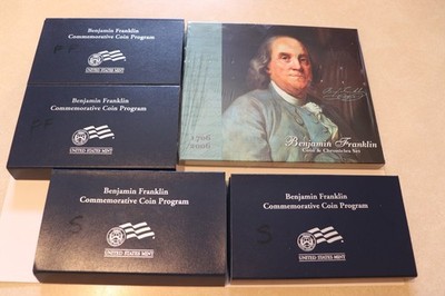 2006 Ben Franklin Silver Dollars Type Set, OGP & COA.