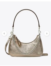 Tory Burch 151 Mercer Metallic Small Crescent Bag