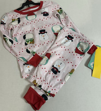 squishmallows Unisex Kids Size 8 Snowman Christmas Pink 2pc Long Sleeve Pajamas