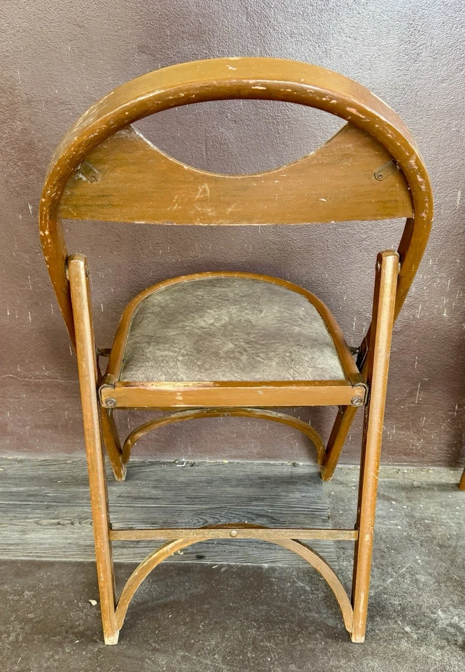 2 VTG Bent Wood Funeral Home Folding Chairs 1950s Danish Style Pad Seats MCM VGC - Image 4 of 4