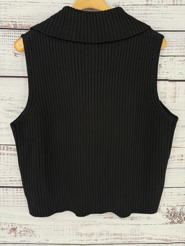 Designers Studio Vintage Womens Vest Size L Black Grandma Leather Embroidered - Picture 3 of 3