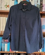 Walbusch Bluse 42 blau-weiß gepunktet Polka-Dots Stretch Topzustand