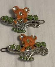 Vintage Hair Barrettes Flowers And Bear MCM Children  s