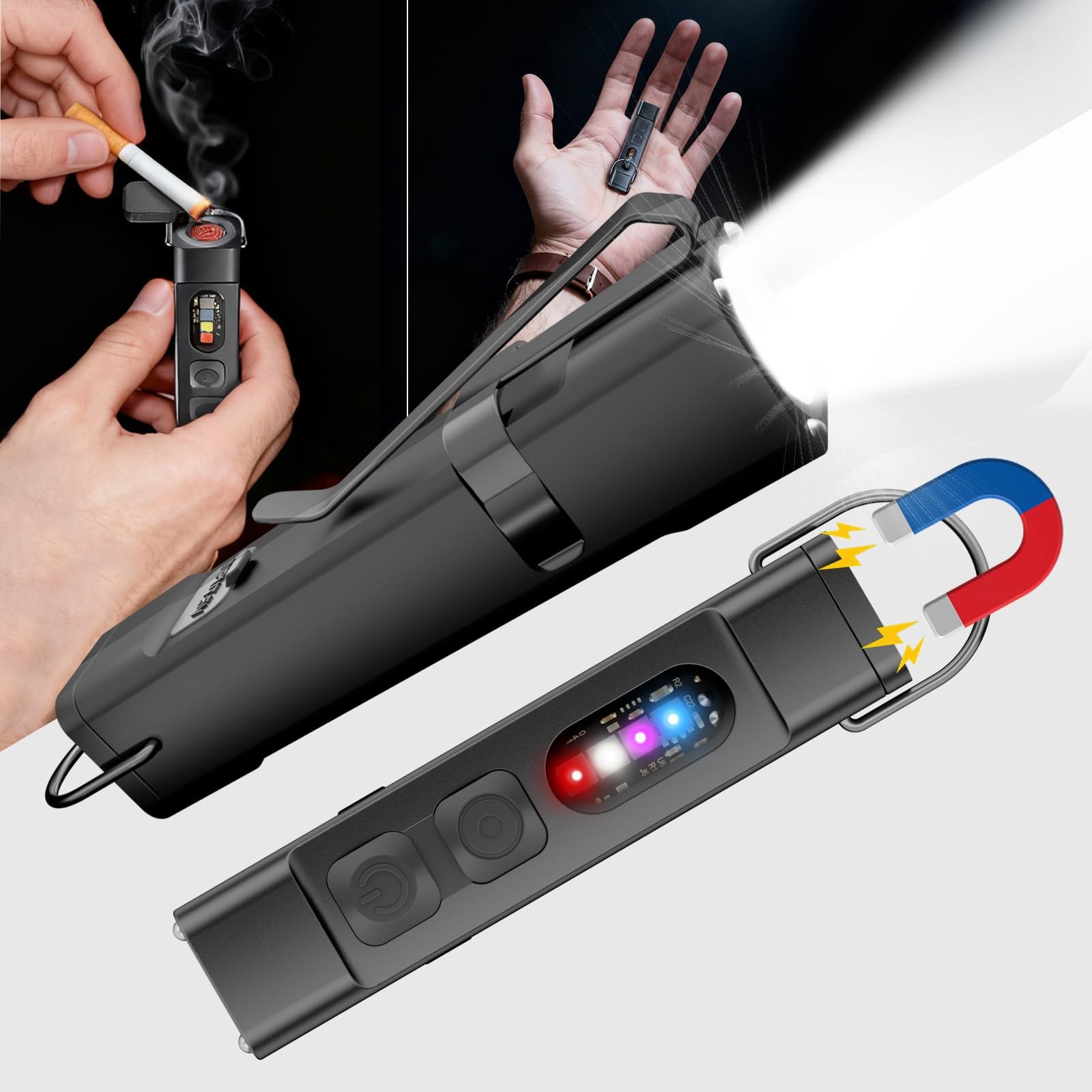 SKYFIRE 2Pack Rechargeable EDC Flashlight with Electric Lighter,Clip and Magn...