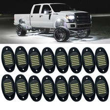 16 Pods White LED Rock Light for Trucks Offroad Underglow Underbody Light Kit