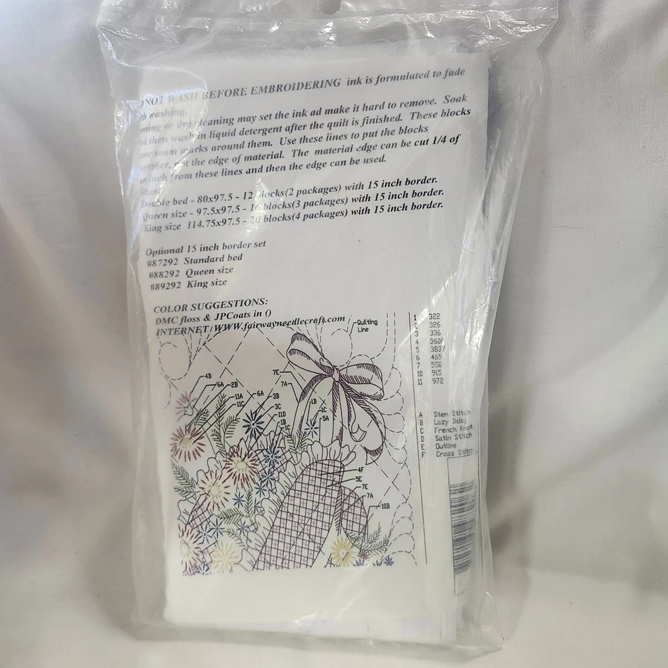 Flower Bonnet Quilt Blocks 17 x 17 set of 6 Sealed  Fairway Needle Craft B1 - Image 3 of 4