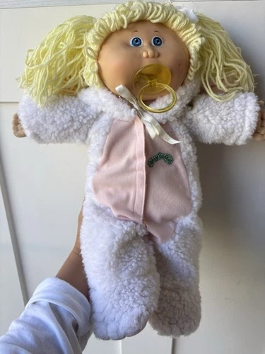 VTG Cabbage Patch Kids Baby Doll 1985 BlondeHair BlueEyes Bunny Costume Pacifier
