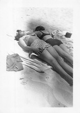 Vintage Young Women Swimsuit 1940s Photo Lounging Napping Two Piece Skirt Legs