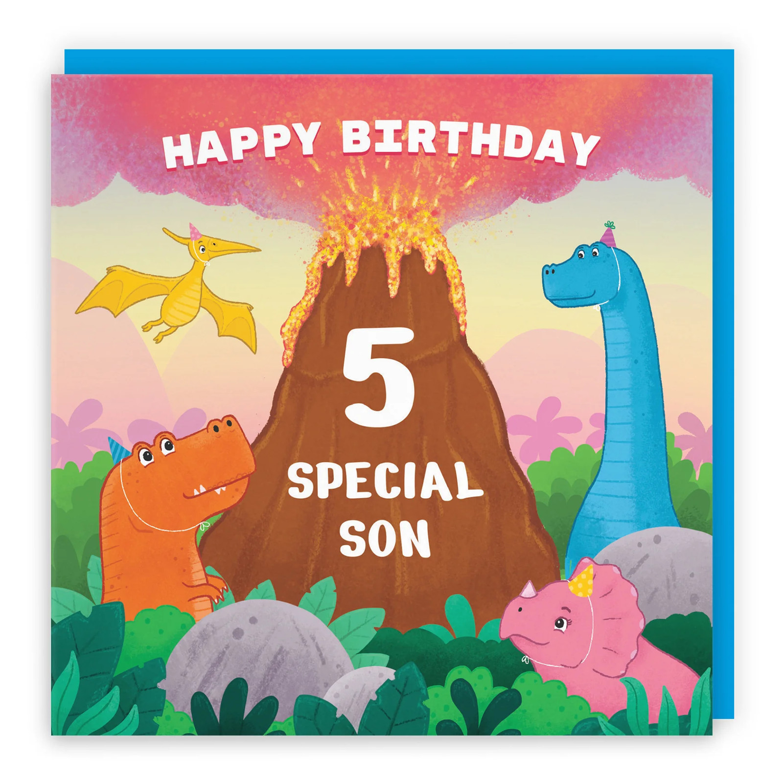 5th Son Birthday Card Dinosaurs And Volcano Imagination