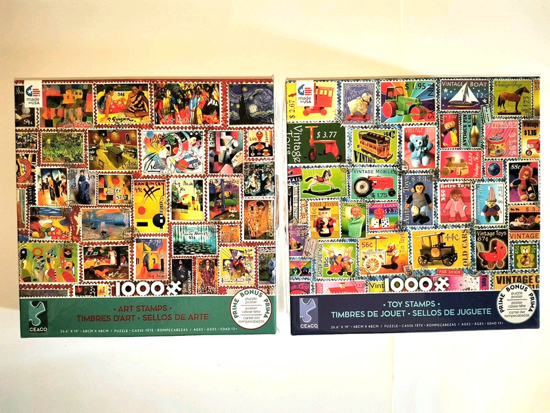 Lot Of 2 Ceaco Toy & Art Stamps 1000 Pc Puzzles