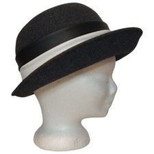 Vintage Sonni Gray Rolled Brim Hat Black White Band Accent 7" Inner Wool Felt