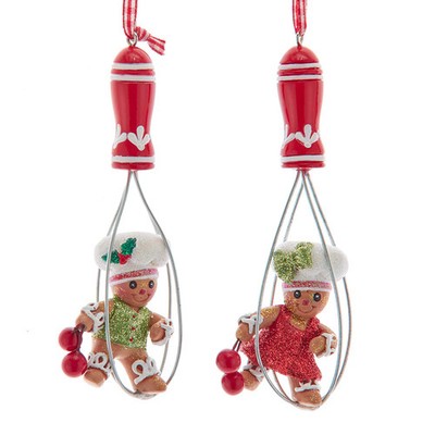 Kurt Adler Gingerbread Boy & Girl On Whisk Ornaments Set H5905