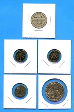Lot of 5 Fantasy Tokens Ancient Symbols Treasure Coins Vintage Assorted Sizes