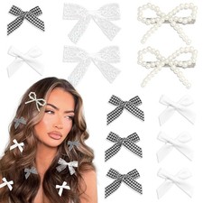 White Bow Hair Clips 12PCS Satin Small Hair Bows 4 Styles Pearl Hair Barrette...