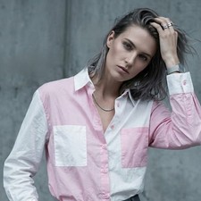 REUX Women's Tahlie Pink White Long Sleeve Shirt Size 12 100% Cotton BRAND NEW