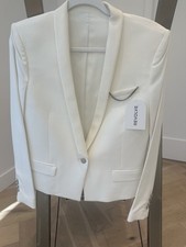 The Kooplew White Cream Cropped Blazer Jacket Silver Chain  Buttons Sz 38 NWT