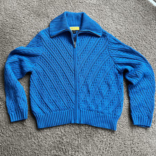 St. John 2014 Wool Cheron Sky Blue Zip Up Cardigan Sweater