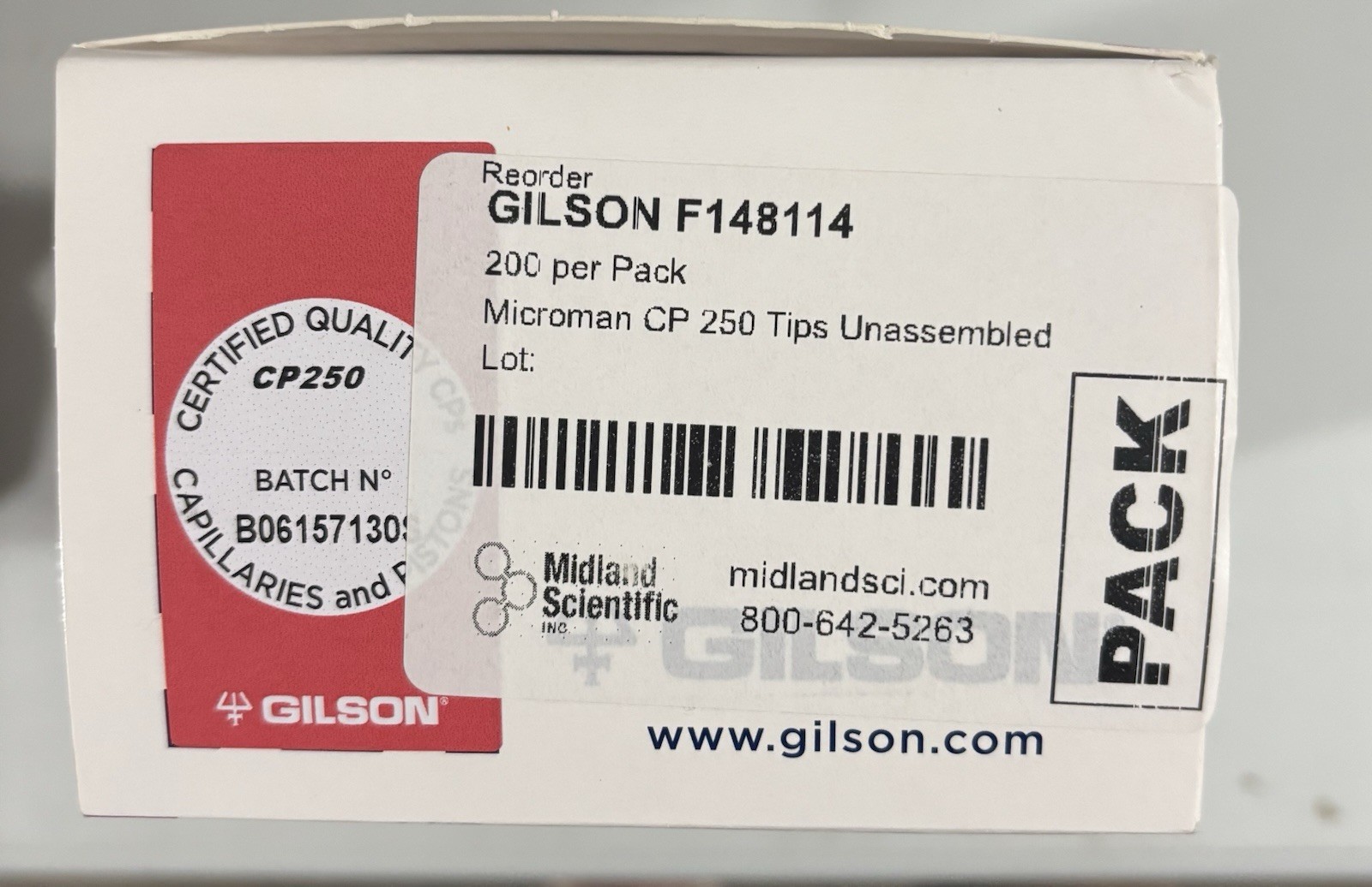Gilson Microman Tips 250 uL No Racks 200 Per Box Lot 6 , 1200 Total Unassembled