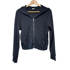 TNA Aritzia Black Waffle Knit Zip Hoodie Sweatshirt Size Large Long Sleeve Crop