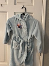 Disney Frozen Elsa Anna Girls Light Blue Hooded Fleece Robe Size 7/8