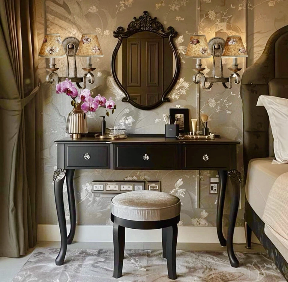 VTG French Country Floral Mini Lamp Shades 5 Inch Brown Roses SET OF 4 Cottage - Image 2 of 4