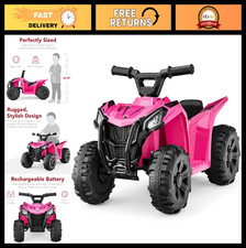 6V Kids Ride On Quad ATV, 4-Wheeler Play Car, Treaded Tires, Push-Button, Hot Pi
