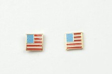 14K Yellow Gold American Flag Stud Earrings with Enamel