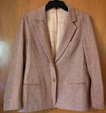 Vintage 70s 80s Oscar de la Renta Blazer Jacket - Tan Herringbone - Small Medium