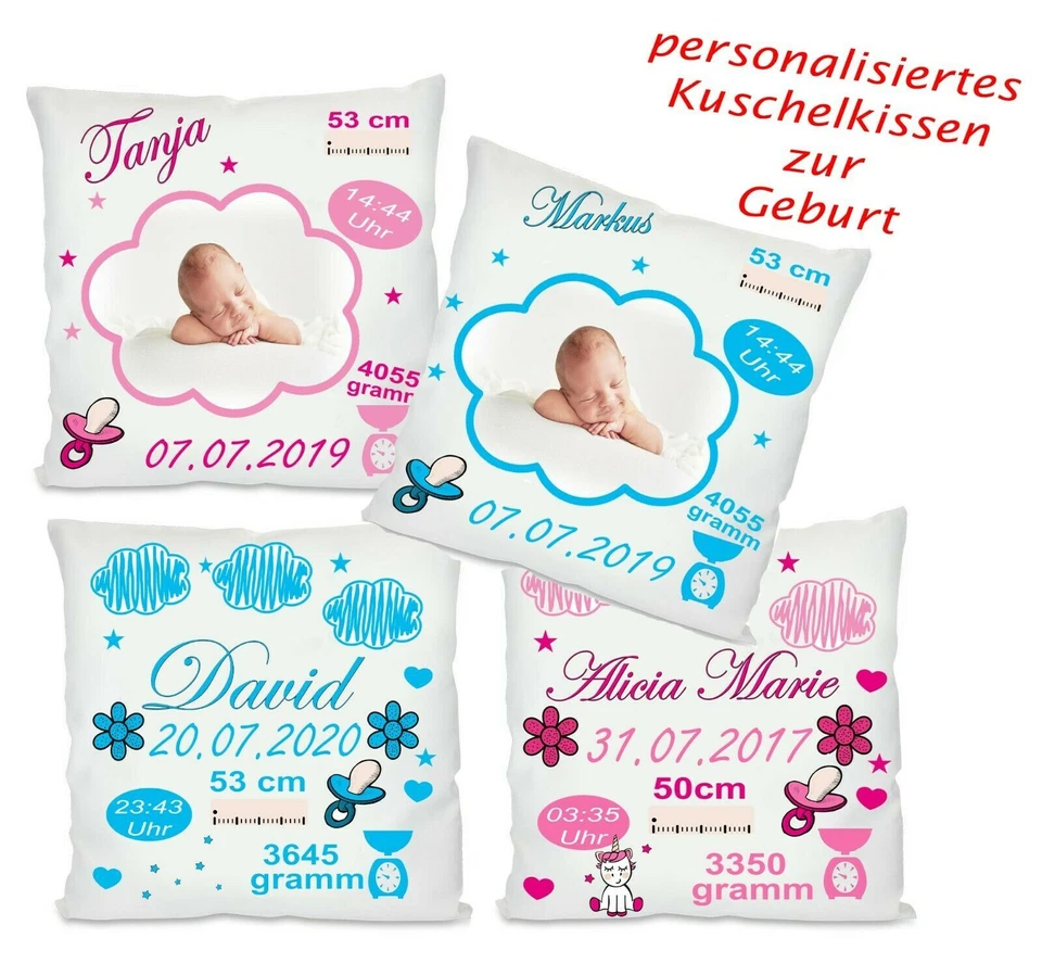 PRINT DELUXE Personalisiertes Kissen Babygeschenk zur Geburt,Geschenke zur Geburt,Fotokissen