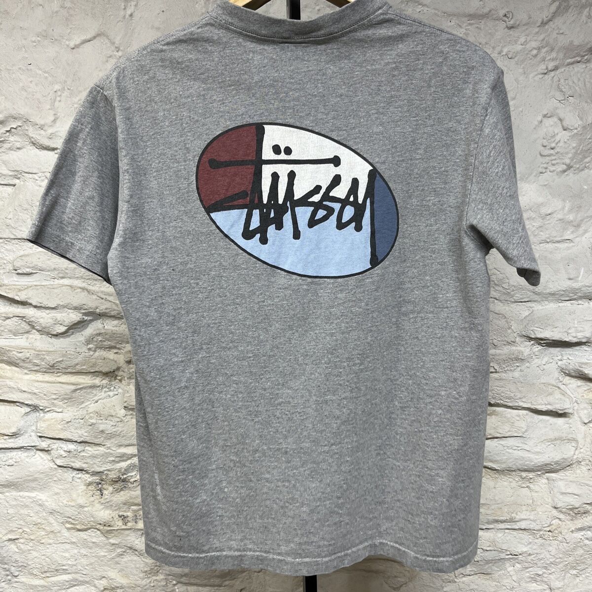 Vintage 90s Stussy T-Shirt Script Center Logo Gray Single Vintage 90s Stussy T-Shirt Script Center Logo Gray Single