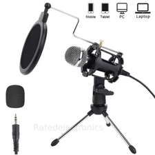 Black Condenser Recording Microphone 3.5mm Plug & Play Mac PC Android Gaming Mic