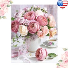 5D Diamond Painting Full Drill Pink Rose Round Diamond Painting Cross Stitch Art
