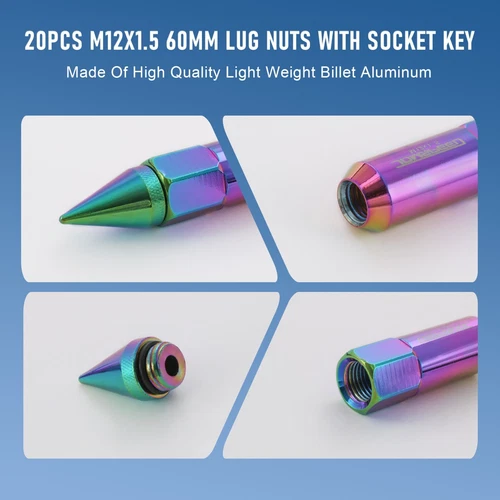 Cap Spiked Racing Wheel Lug Nuts 20PCS M12 x 1.5mm 60mm Arrow Style New - Picture 62 of 66