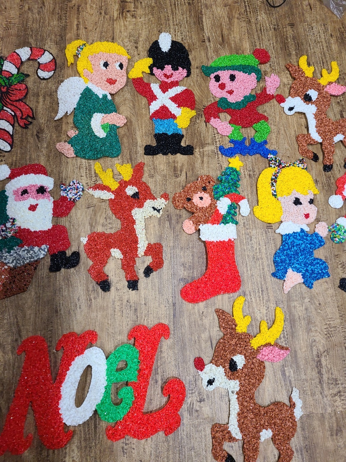 Lot 13 Large Vintage Melted Plastic Popcorn Christmas Decorations Santa