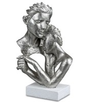 716347 BüSte Paar Weiss-Silber Auf Sockel 21X34Cm Deko-Skulptur Aus Kunststein