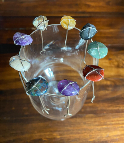 9 Silver .925 & Semi-Precious Stone Appetizer Cocktail Forks Glass Rim Hangers
