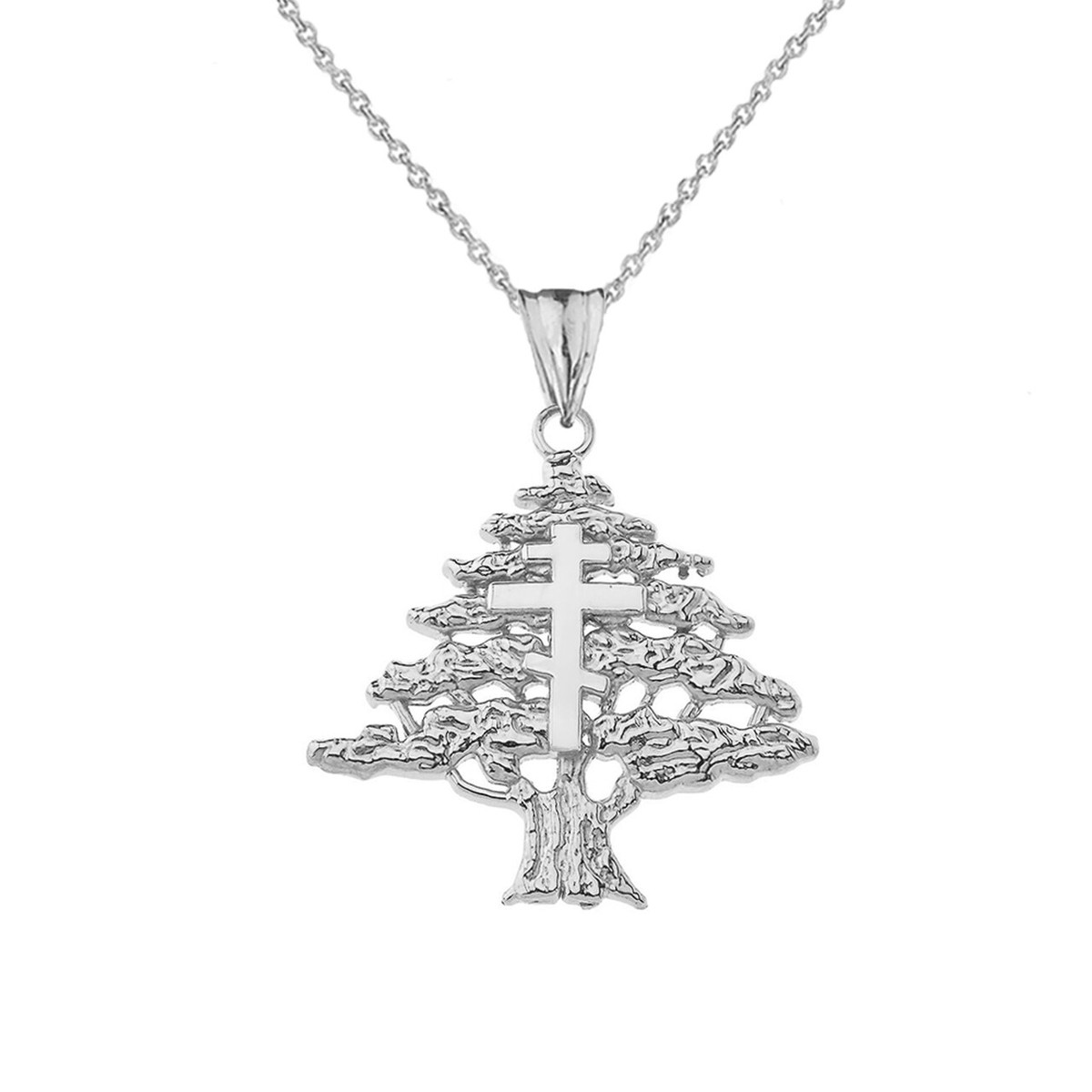 925 Sterling Silver Lebanese Cedar Tree With Orthodox Cross