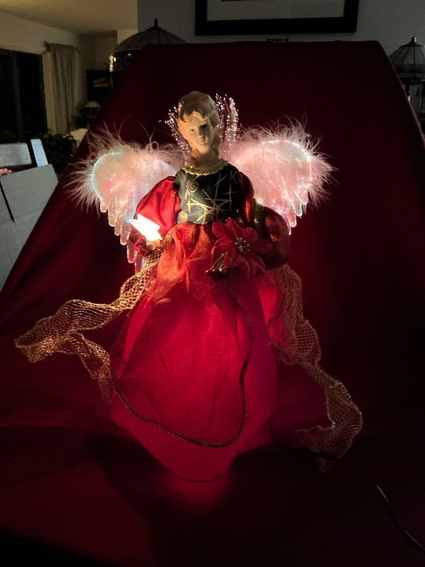 Vtg. Christmas Angel Tree Topper Fiber Optic W/Wings & Arms Moving