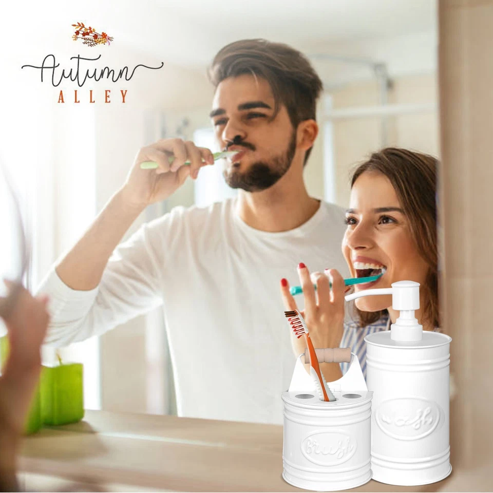 Juego de accesorios de baño dispensador de jabón de granja blanco Autumn Alley, 2 piezas Foto 2 de 4